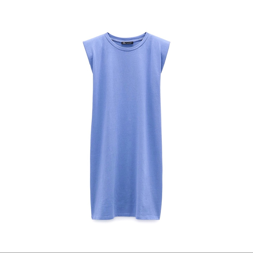NWOT Zara Blue Dress With Shoulder Pads
